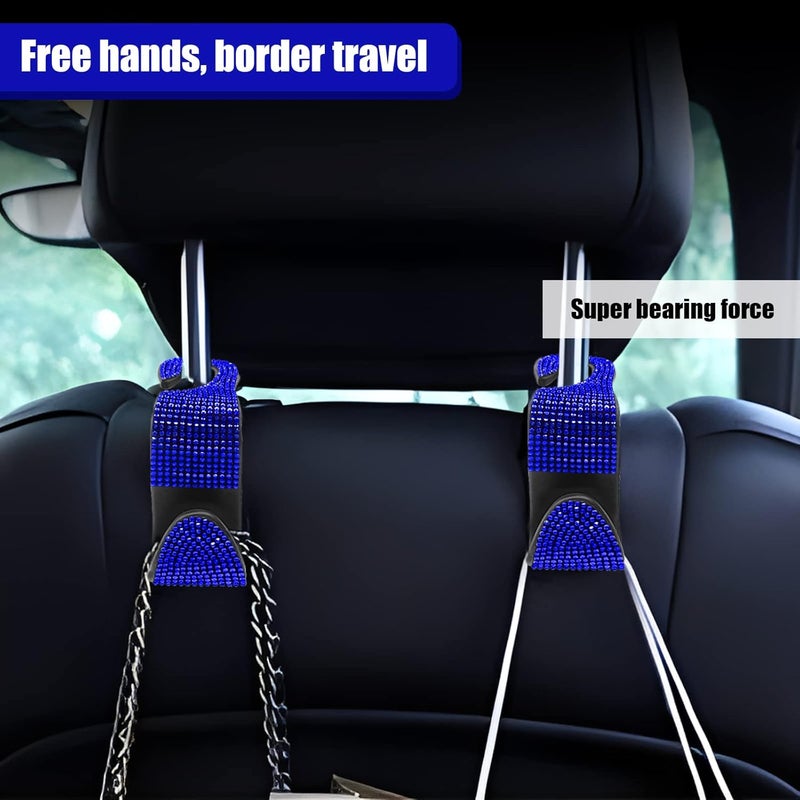 OSIFIT 2PCS Car Seat Hooks, Bling Car Rhinestone Headrest Hooks, Universal Bling Car Interior Accessories, for Handbag, Clothes, Purse, Water Bottle (Blue) - Image 5